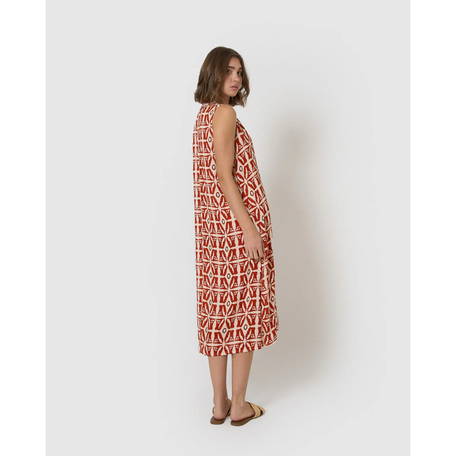 Vestido midi bambula detalles plisados catania teja