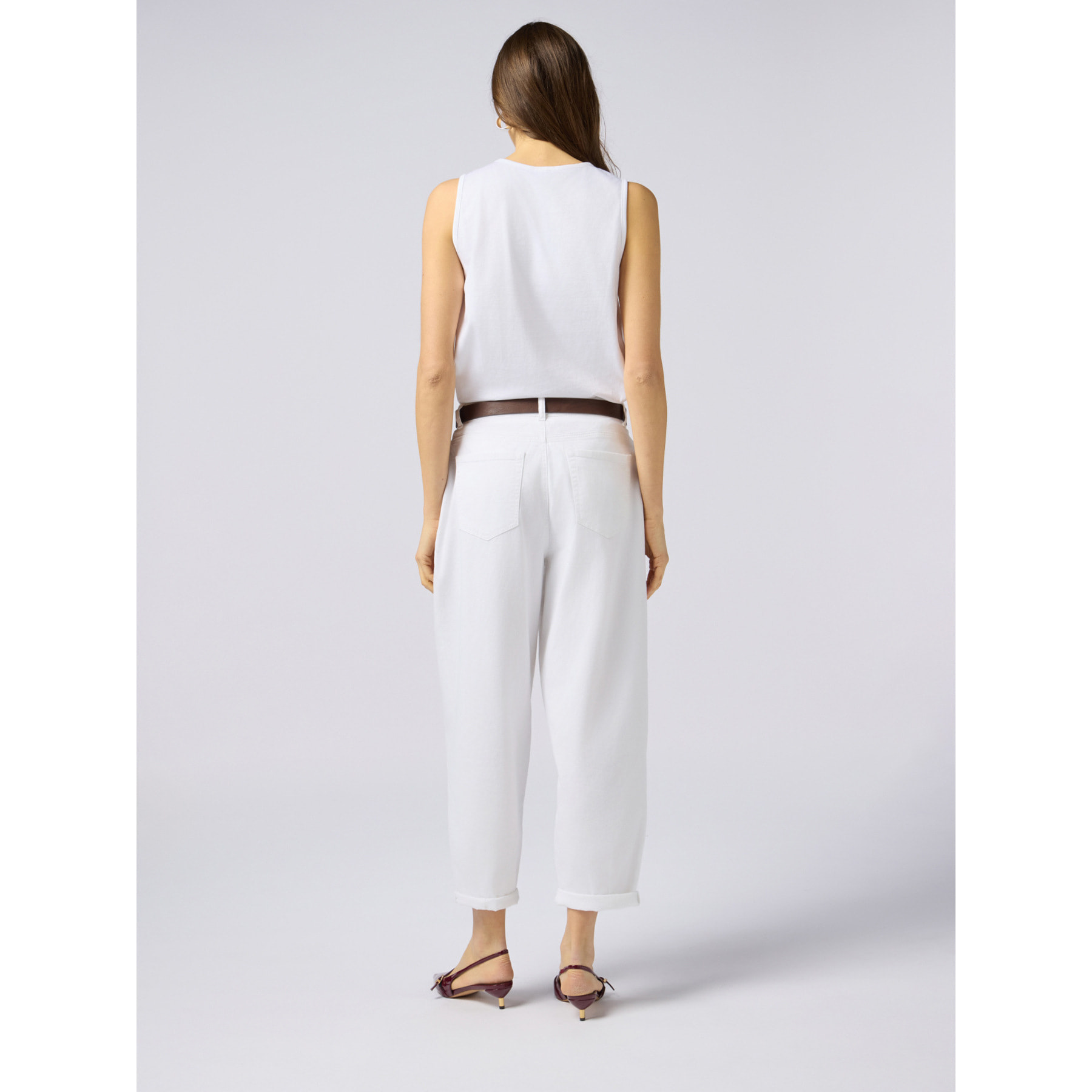 Oltre - Pantaloni baggy in cotone con cintura - Bianco