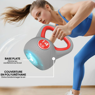 Kettlebell 14 Kg - haltère boule - poignée ergonomique - PU gris rouge