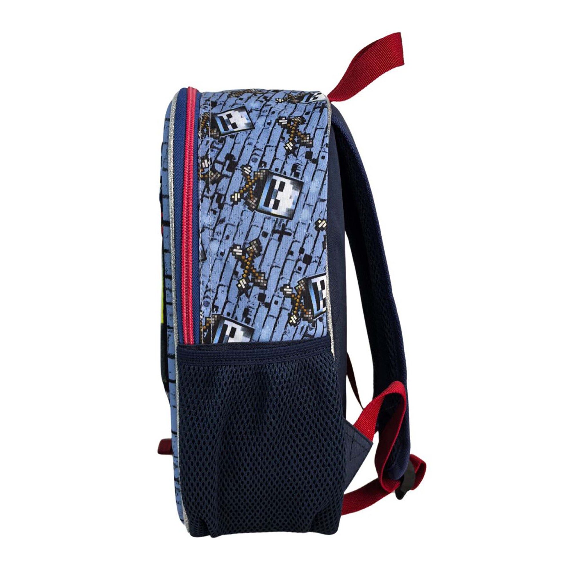 Minecraft Hostile Behaviour Mochila Preescolar 3D. Bolsillo lateral. Espaldera acolchada.