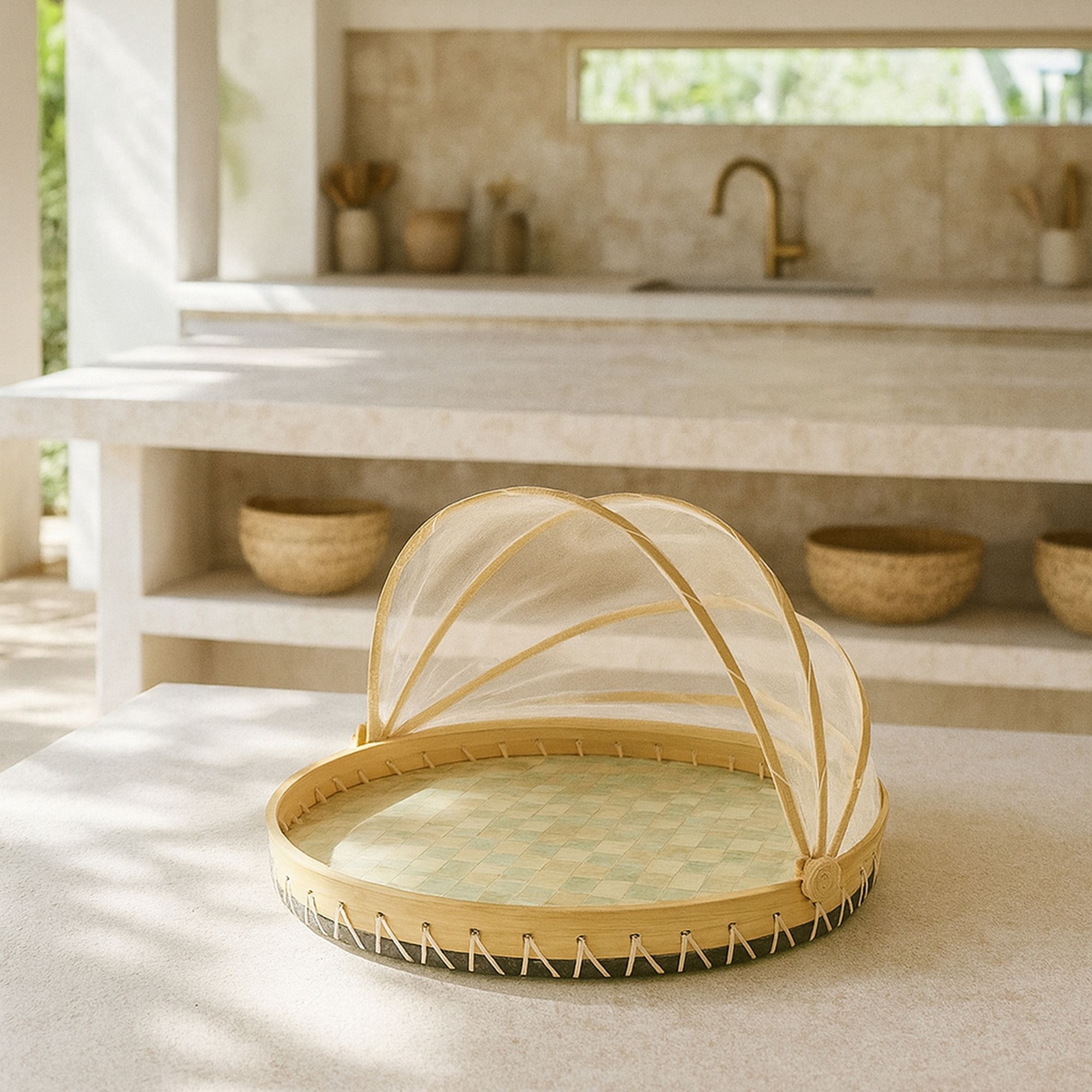 Plateau cloche en coquille de capiz verte ZINA
