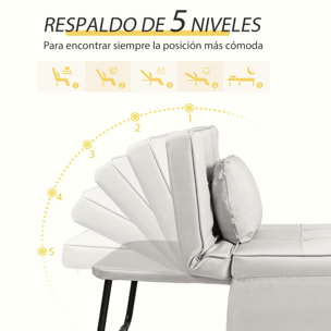 Sofá Cama Plegable 3 en 1 Sofá Cama de 1 Plaza Tapizado en Lino Sofá Cama Convertible con Respaldo Ajustable en 5 Posiciones Reposapiés y Reposacabezas Carga 200 kg Crema