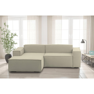 Divano fisso Nadia, Divano componibile a 2 posti con penisola sinistra, 100% Made in Italy, Sofà moderno in tessuto, Cm 220x170h70, Beige