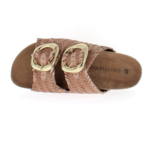 Armata di Mare Scarpe Donna Ciabatte in Pelle con Doppia Fibbia AMD 1V3760 Sand