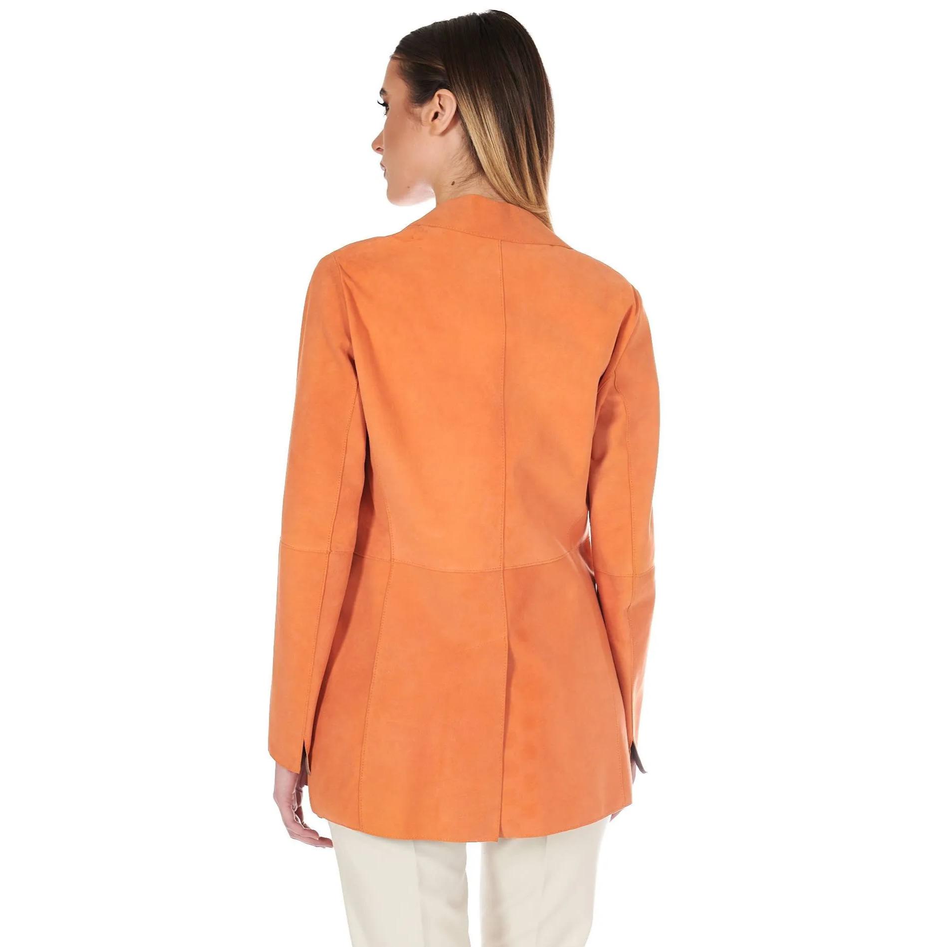 Giacca blazer in pelle scamosciata colore arancione