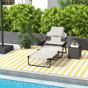 Outsunny Tumbona Plegable Tumbona de Jardín con Respaldo Ajustable en 4 Niveles Orificio de Lectura y Reposacabezas para Terraza Piscina 194x72x31 cm Crema