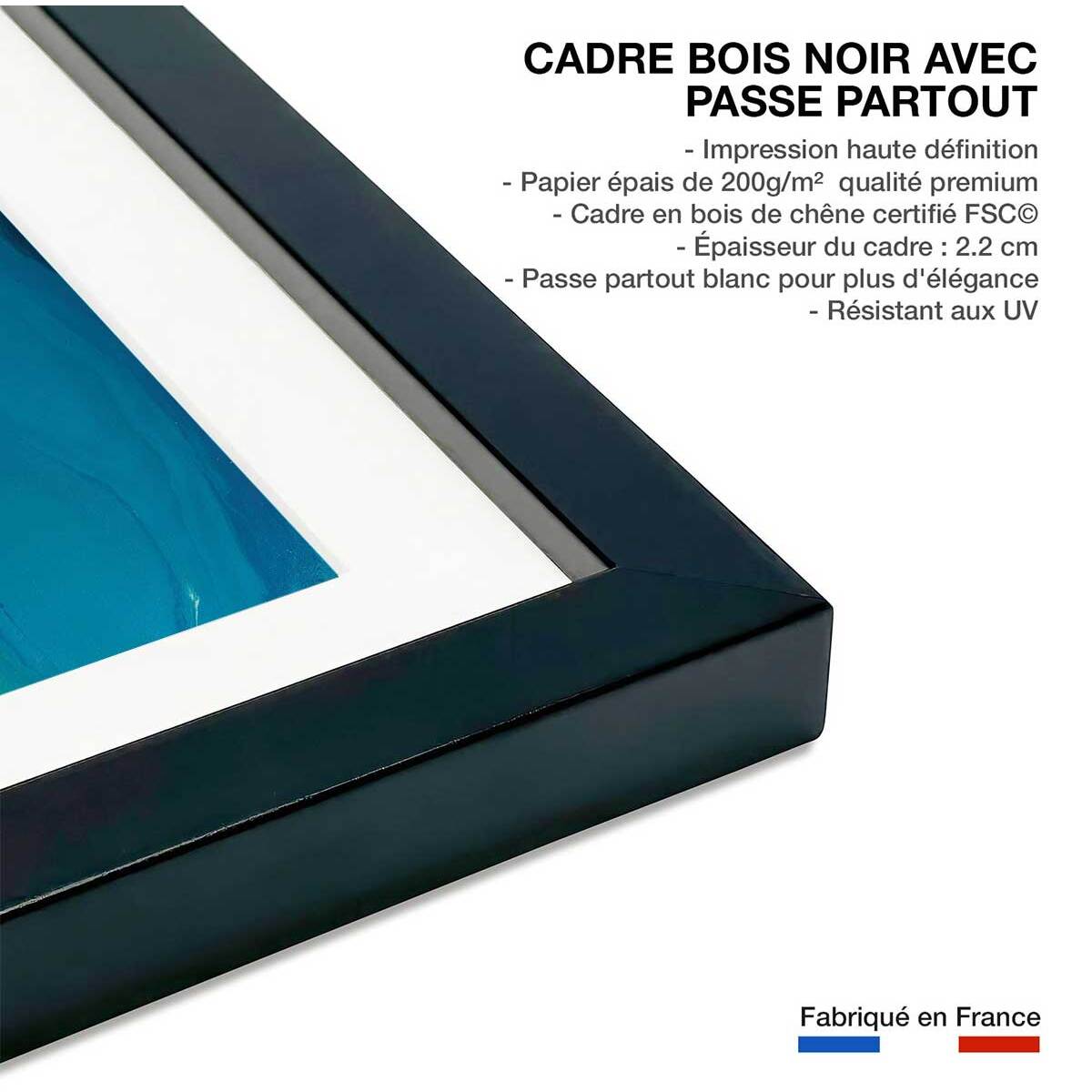Poster bleu fluide Affiche + cadre en bois - Noir