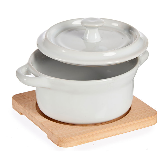 CASSERUOLA IN CERAMICA ROTONDA CON BASE IN BAMBU