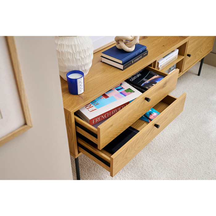 Meuble TV finition en bois clair chêne et métal noir L160 cm PERNELLE