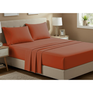 Completo Lenzuola No Stiro In Tinta Unita Con Angolo H.27 cm Colore Rust