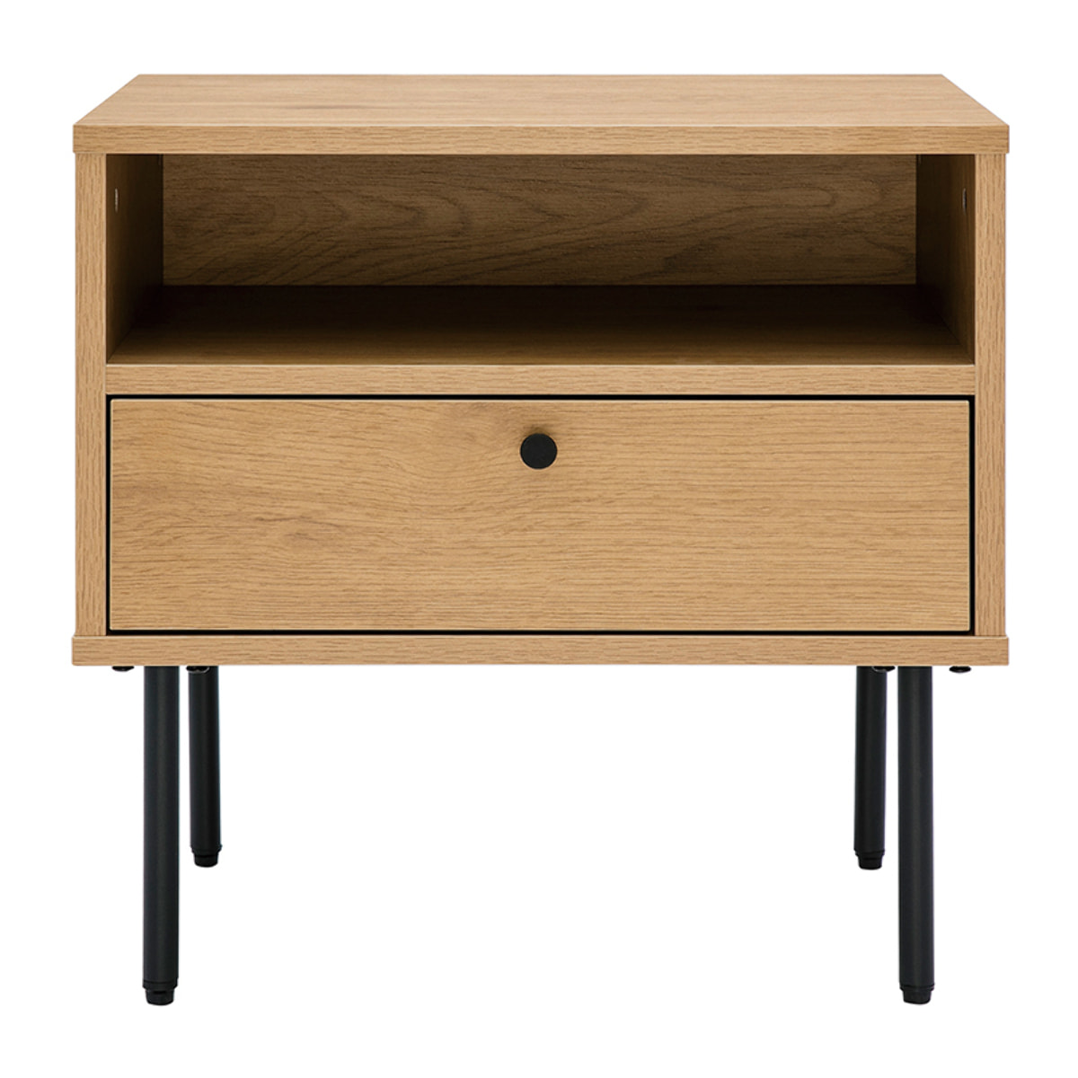 Table de chevet avec rangements finition bois clair chêne et métal noir PERNELLE