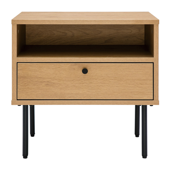Table de chevet avec rangements finition bois clair chêne et métal noir PERNELLE