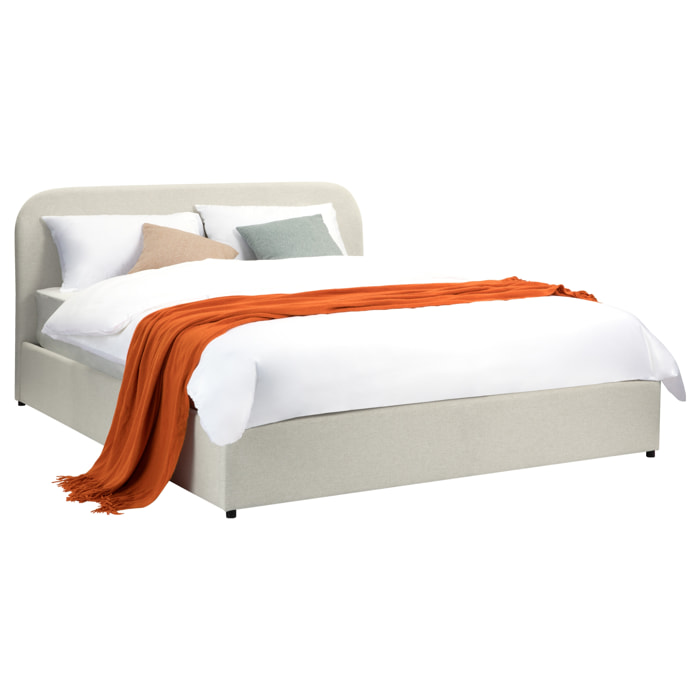 Lit double avec coffre 160x200 cm en tissu gris/beige - Tilly