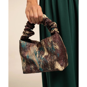 Bolso de mano estampado con asa fruncida y lurex
