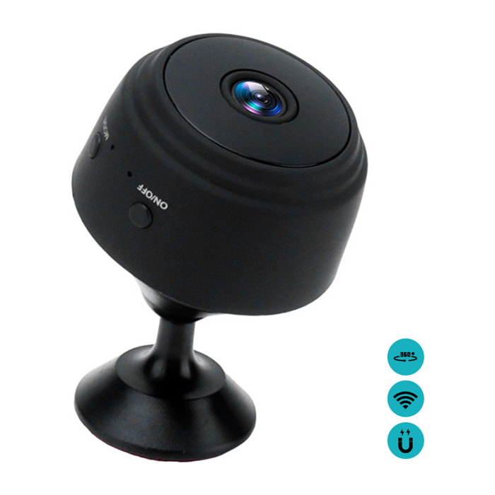 Mini cámara de vigilancia inalámbrica. Permite vigilancia con audio en tiempo real, transmisión 1080 Full HD, grabación de videos, fotos y visión nocturna.
