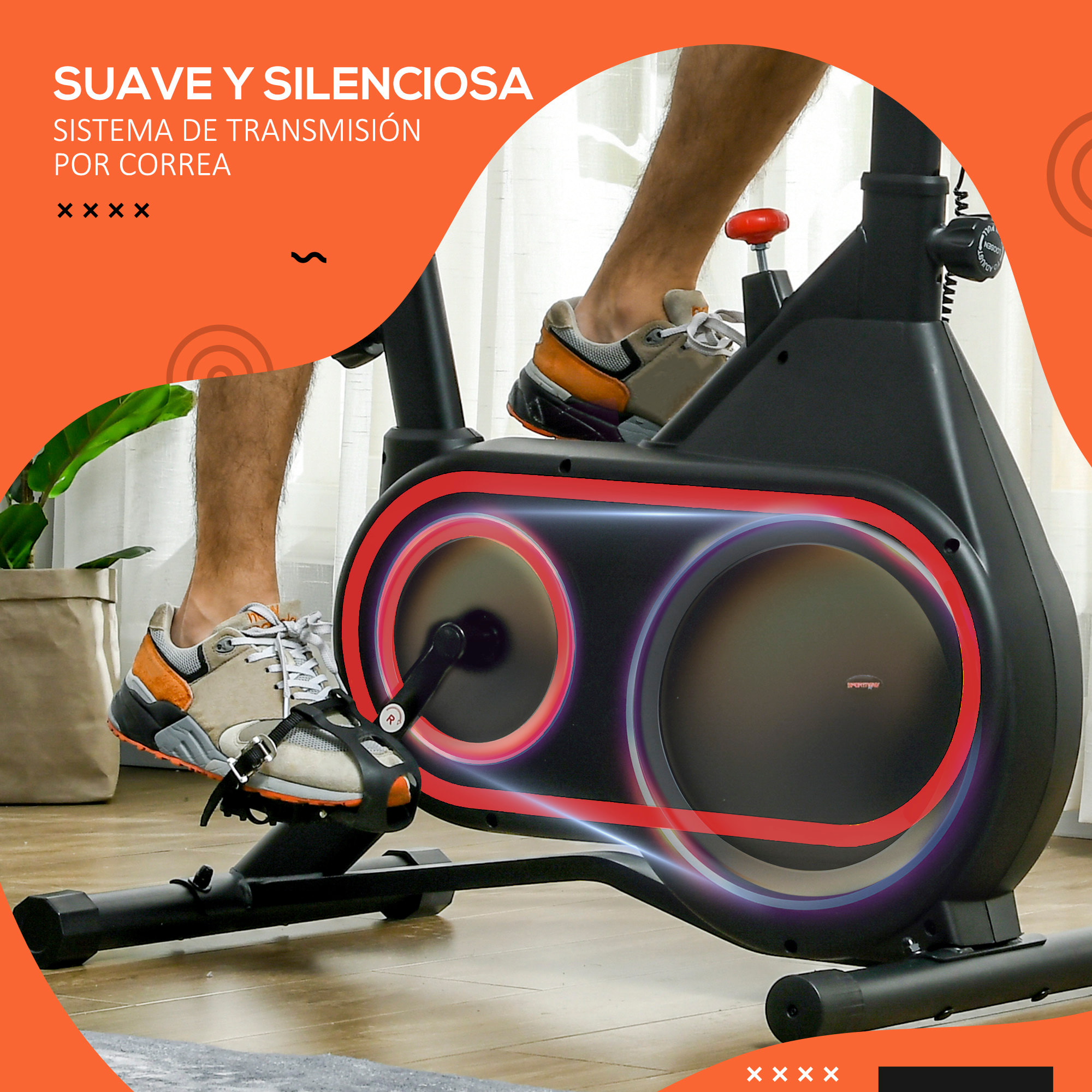 Bicicleta Estática Bici Estática con Volante de Inercia 4 kg Resistencia Magnética Ajustable Pantalla LCD Silencioso Asiento Ajustable y Soporte de Vasos Carga 120 kg para Casa Gimnasio Rojo