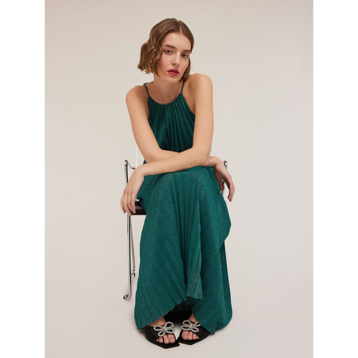 Motivi - Vestido largo en tejido de punto lurex plisado - Verde