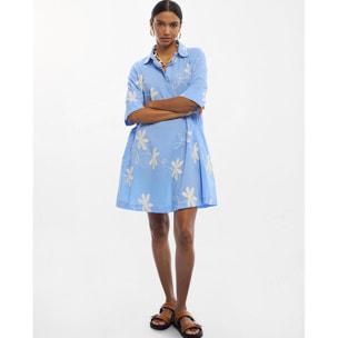 Abito camicia in cotone con ricamo floreale