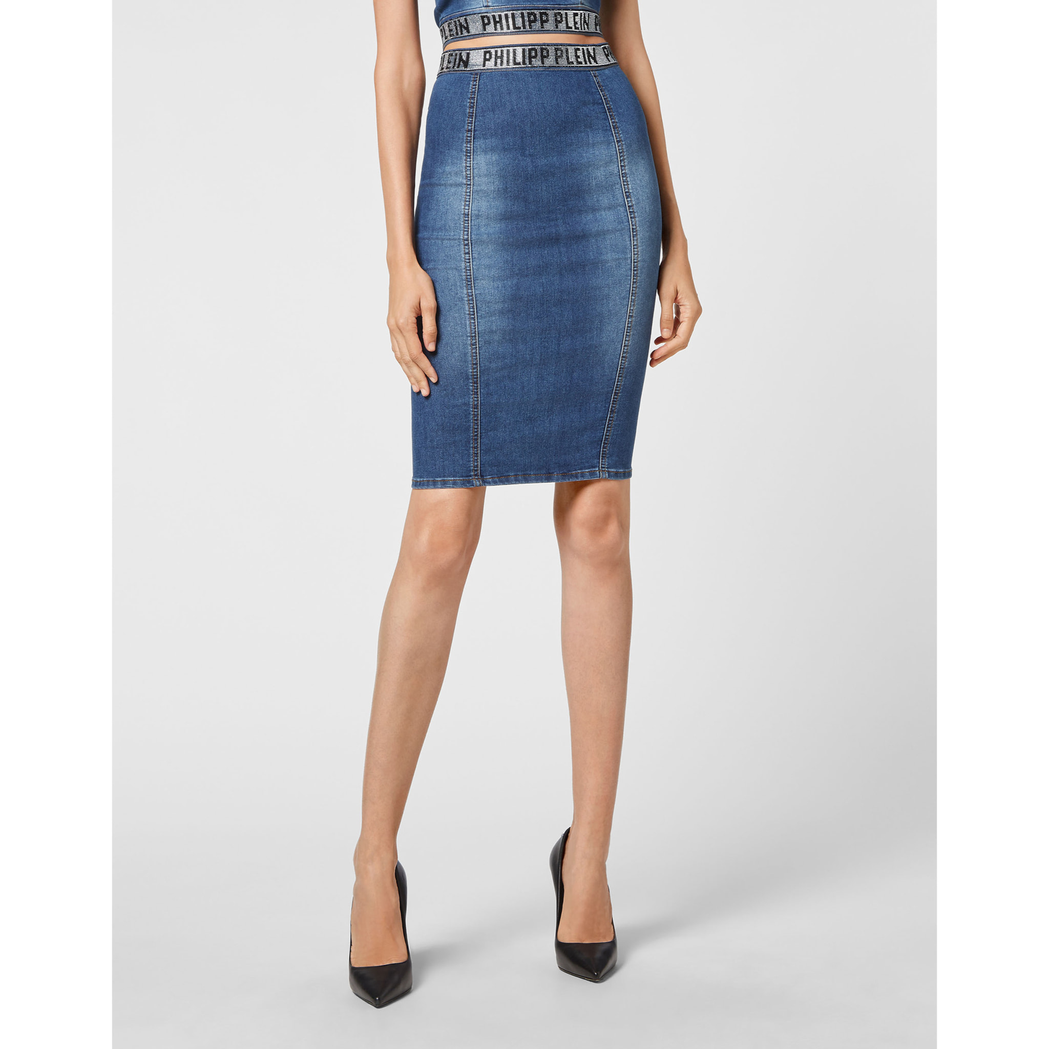 PHILIPP PLEIN Denim Short Skirt