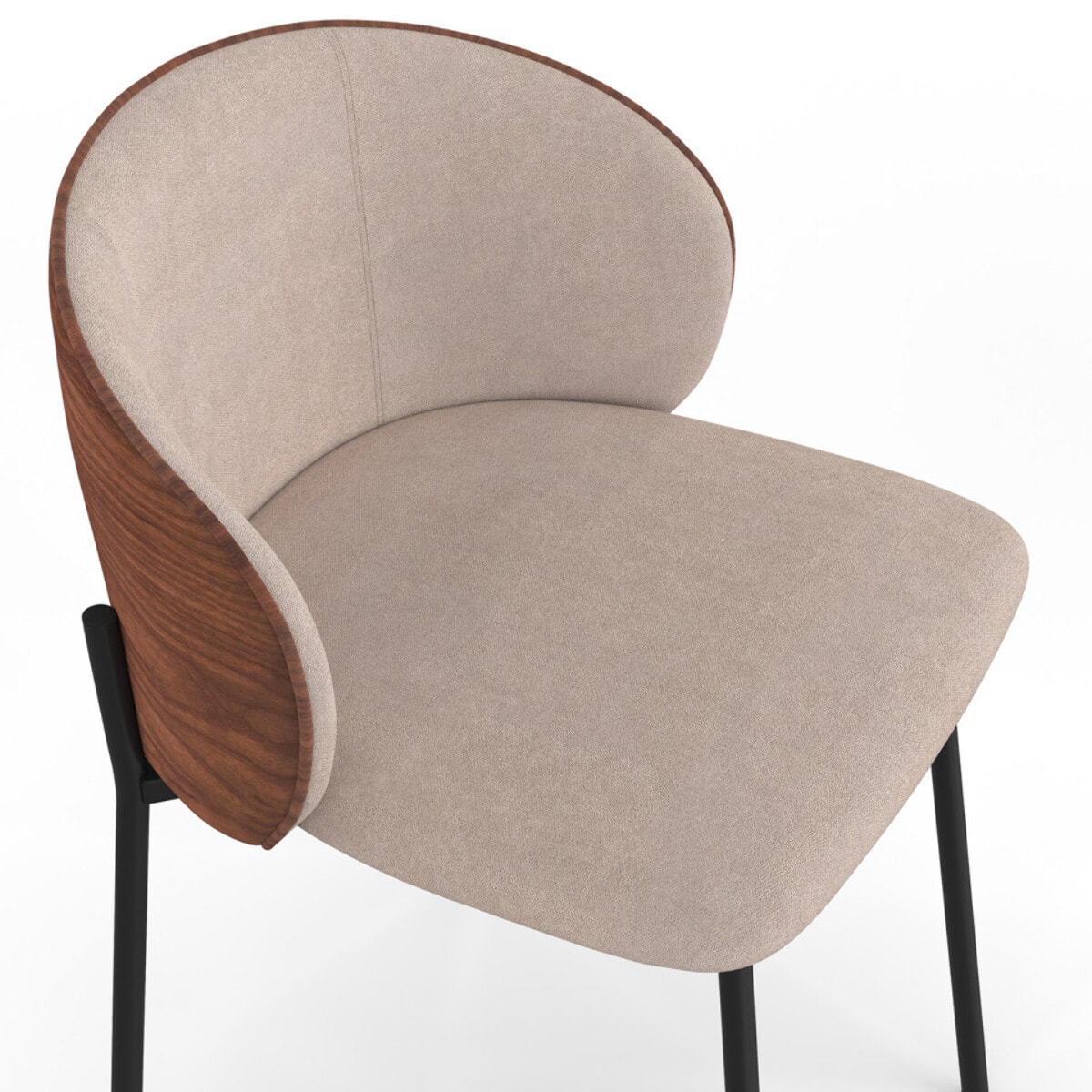Chaises Poppy tissu taupe dossier effet noyer - lot de 4