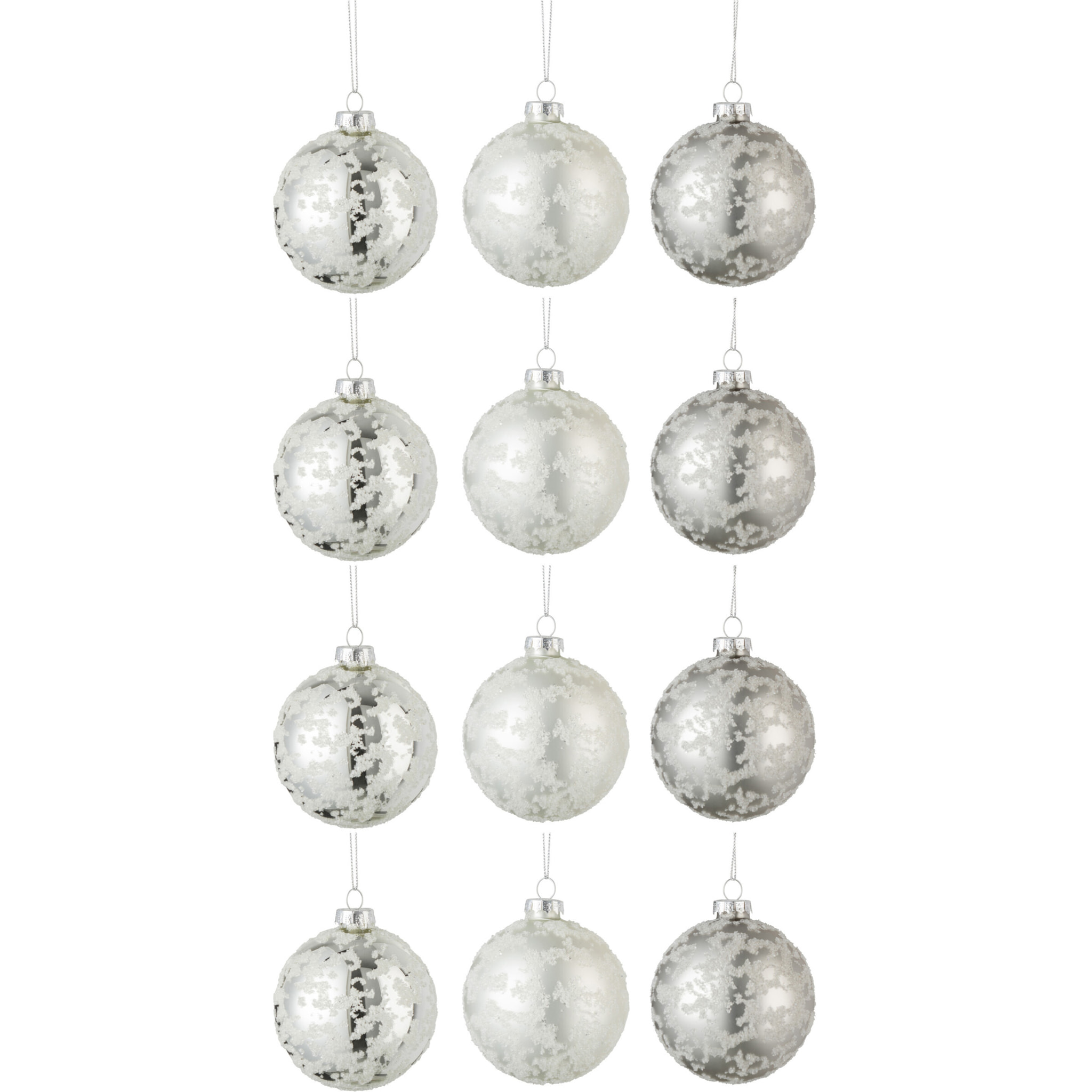 J-Line boule de Noël Givré - verre - gris/blanc/argent - small - boîte de 12