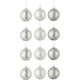 J-Line boule de Noël Givré - verre - gris/blanc/argent - small - boîte de 12