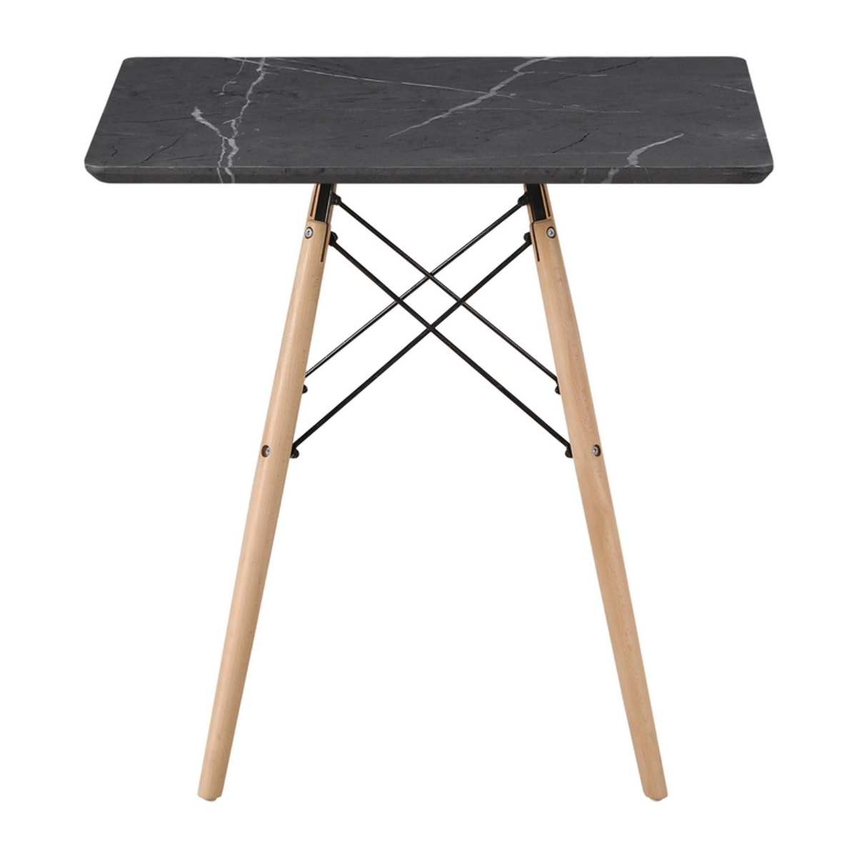 Tavolo da pranzo quadrato top effetto marmo grigio scuro 70x70x74 cm - Ester