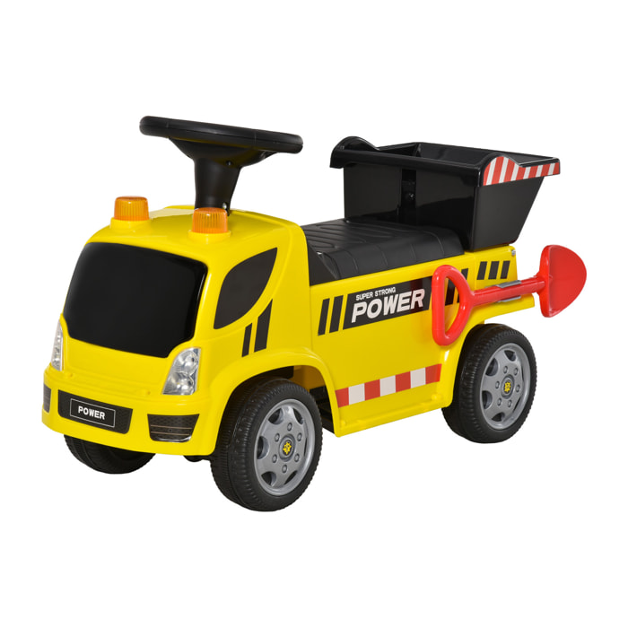 Porteur enfant camion 18-36 mois benne basculante pelle effets sonores lumineux noir jaune