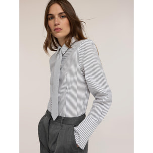Motivi - Camicia in popeline a righe con cravattino - Bianco