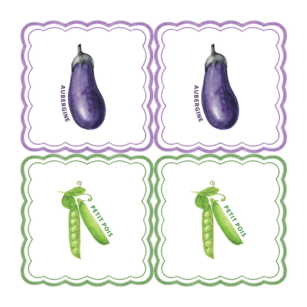 Lot de 20 serviettes en papier motif aubergine et petit pois - Violet