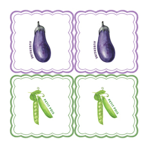 Lot de 20 serviettes en papier motif aubergine et petit pois - Violet
