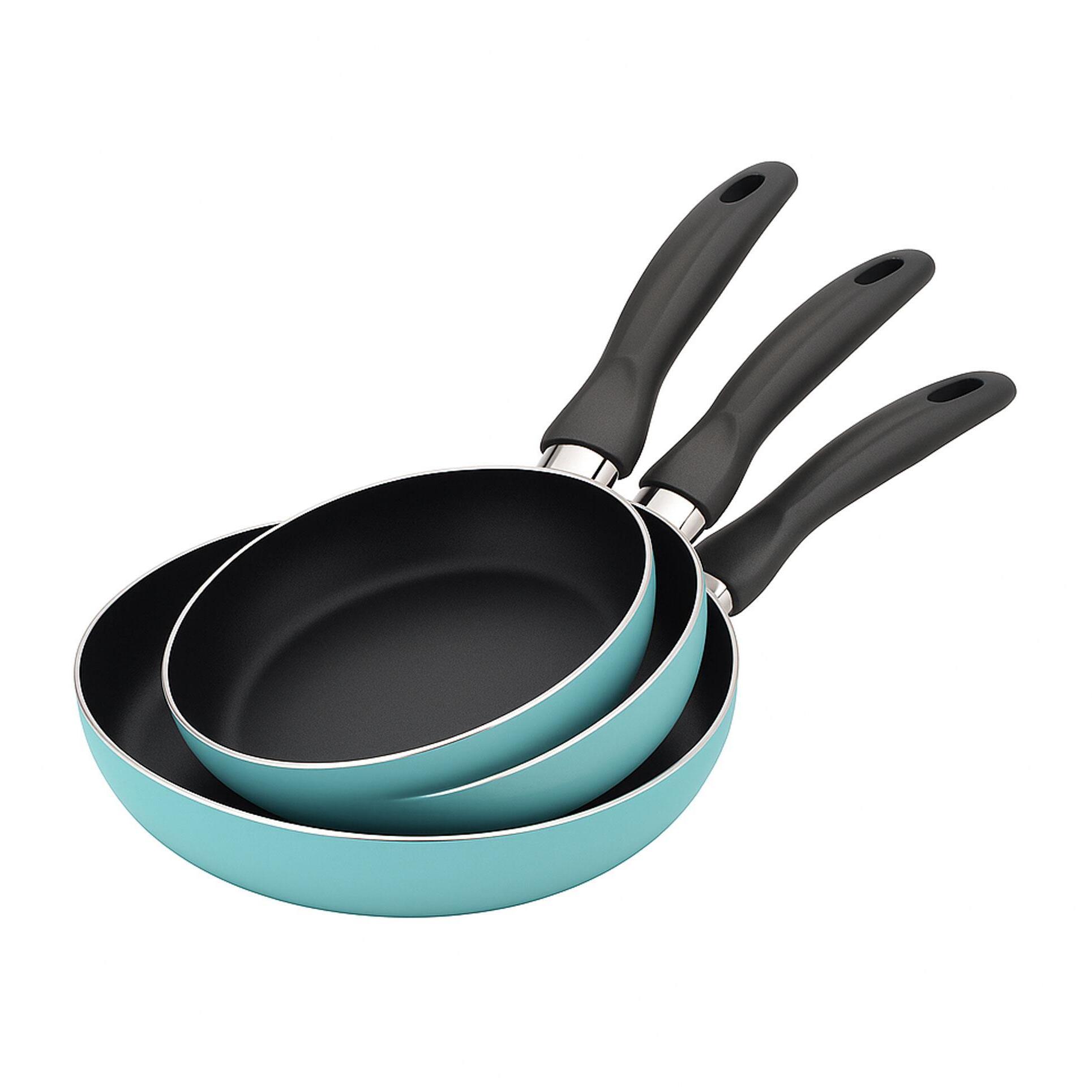 set de 3 sartenes ø16ø20ø24cm de aluminio prensado en azul mate