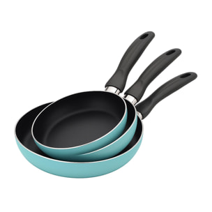 set de 3 sartenes ø16ø20ø24cm de aluminio prensado en azul mate