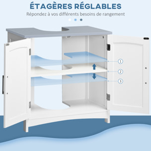 Meuble sous vasque sur pied 2 portes étagères dim. 60 x 33 x 76 cm blanc gris