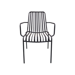 Lot de 2 fauteuils de jardin FLORIDA anthracite empilable en acier. L 59 x P 53.5 x H 78 cm
