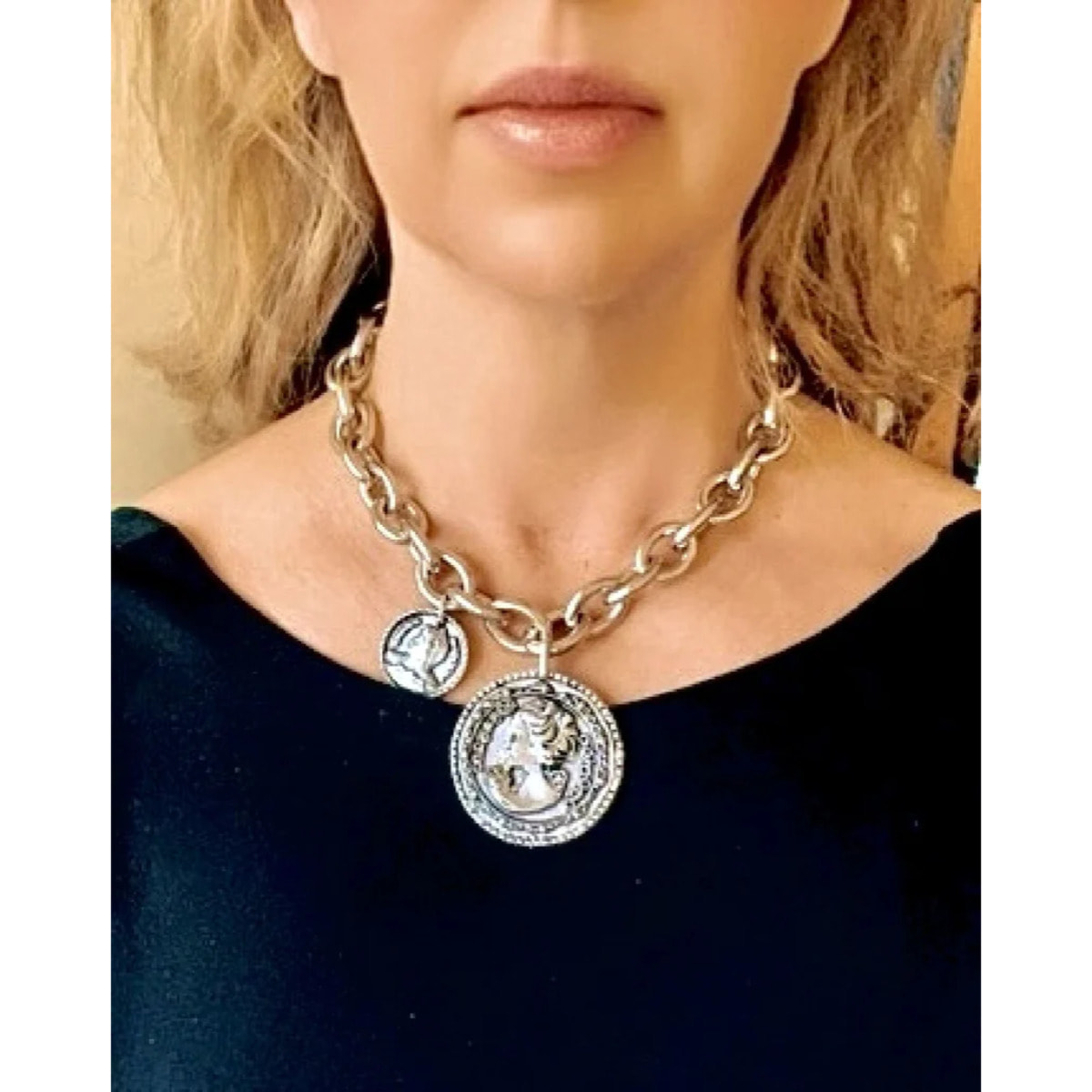 Collar plata 10µ doble moneda irregular