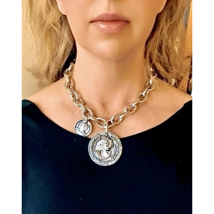 Collar plata 10µ doble moneda irregular