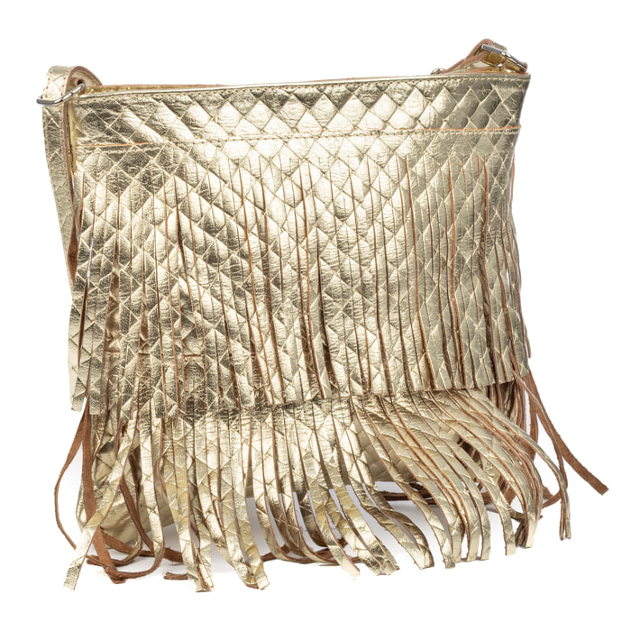 Avise borsa a tracolla con frange da donna. Pelle scamosciata autentica lucida.