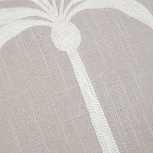 Coussin décoratif brodé motif palmier style tropical - Gris