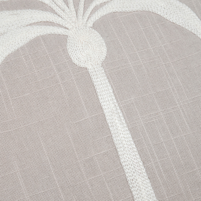 Coussin décoratif brodé motif palmier style tropical - Gris
