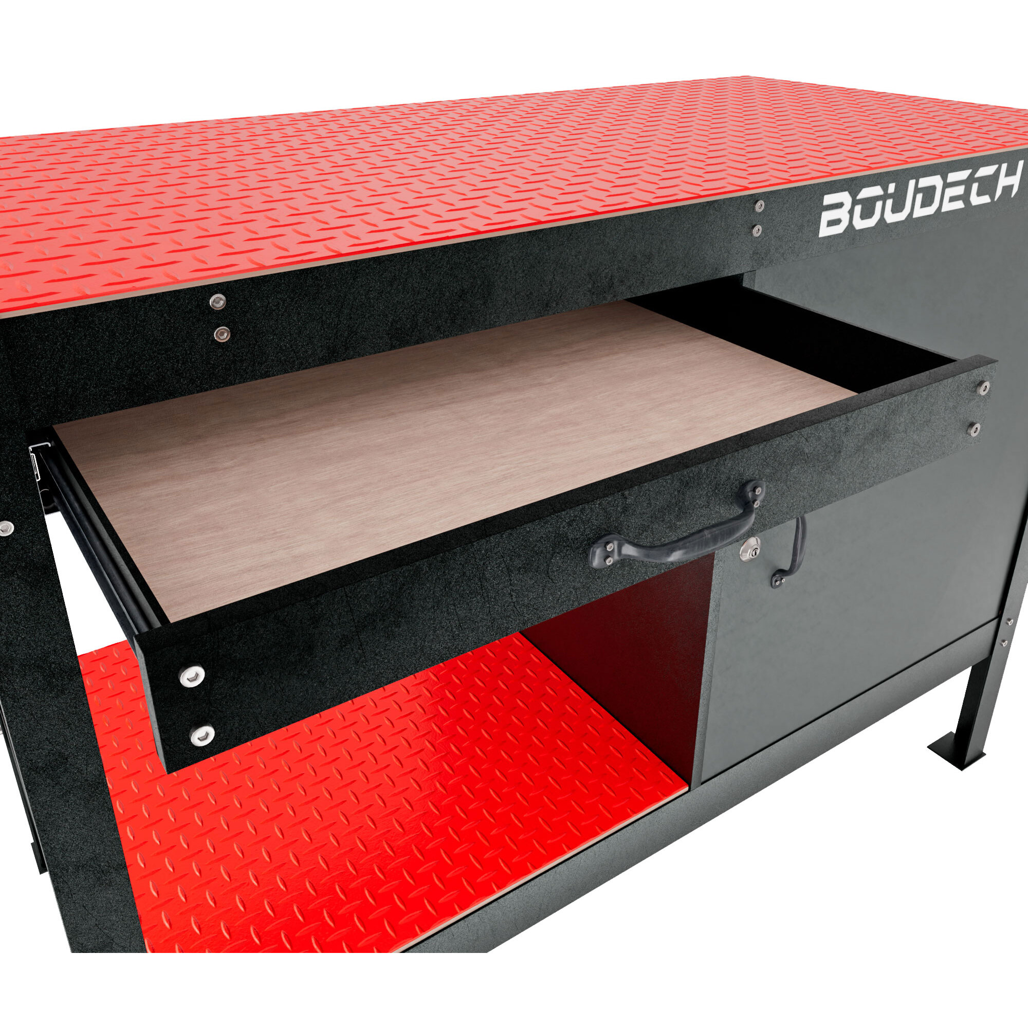 Manny - Banco da Lavoro 120x60 cm con Cassetto 1 Anta e 1 Ripiano in Metallo Nero