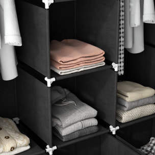 HOMCOM Armario de Tela, Armario Ropero con 2 Barras, 5 Estantes Abiertos, 3 Cajones, Cremallera, Marco de Acero, para Dormitorio, Espacio Pequeño, Vestidor, 125x43x162,5 cm, Negro