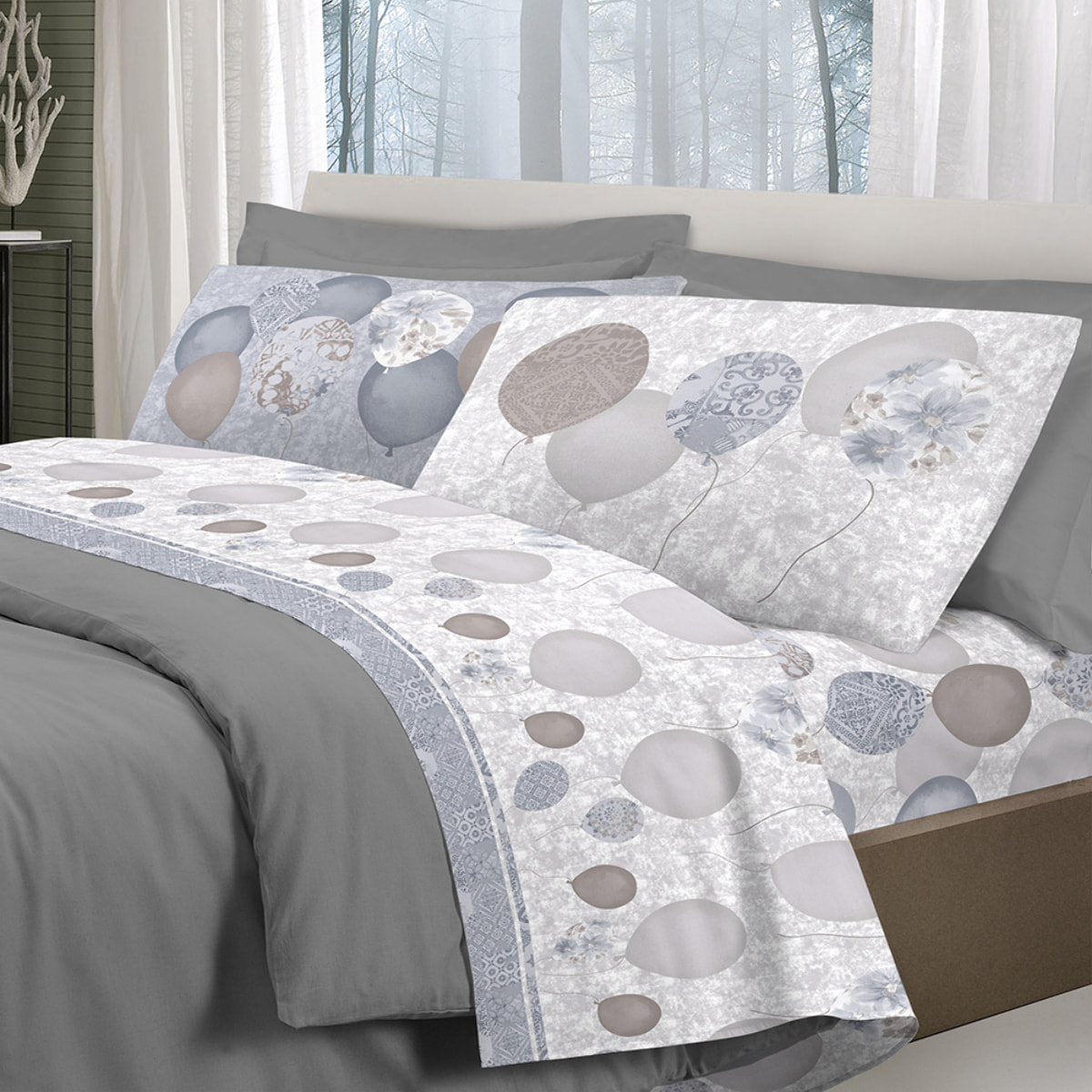 Completo letto palloncini grigio