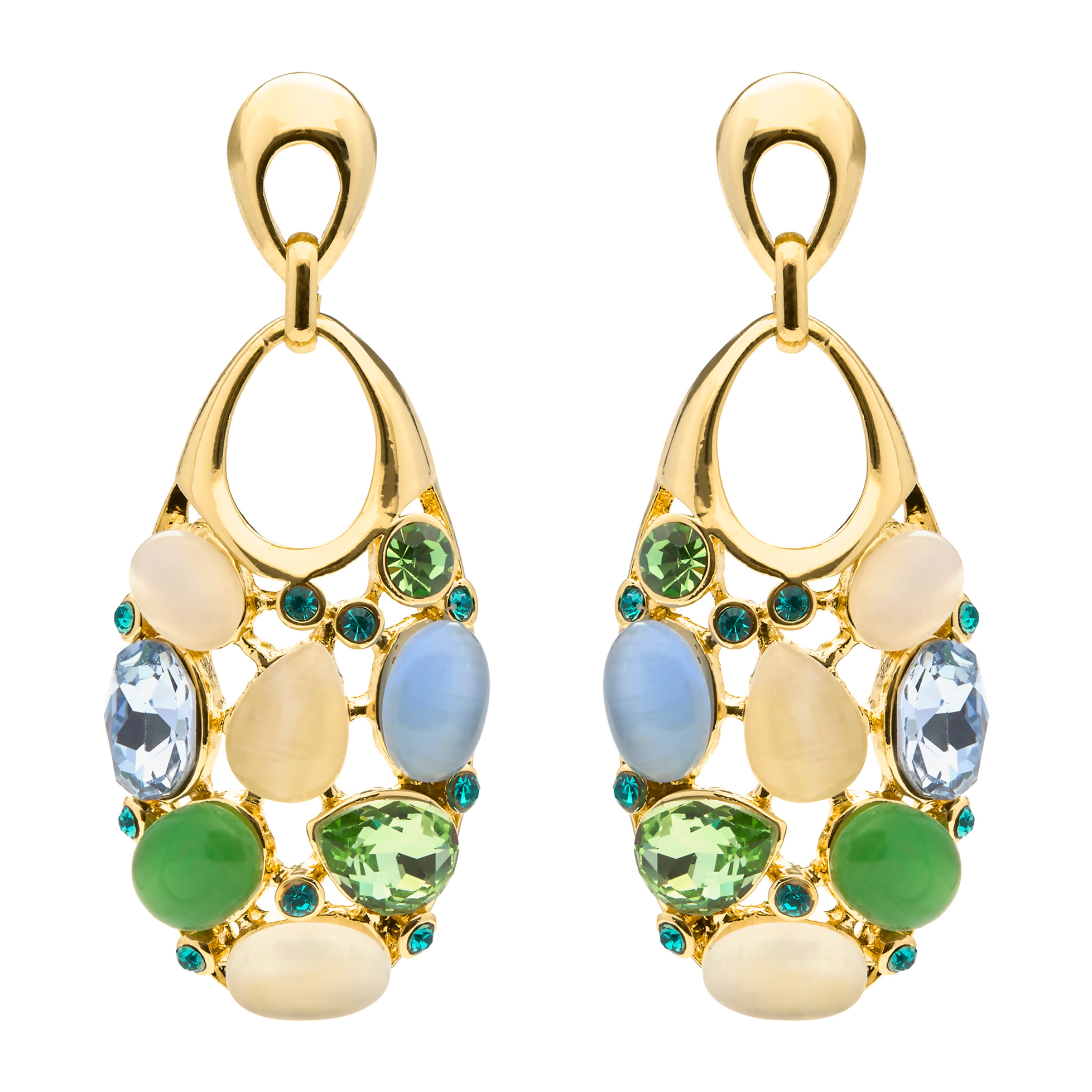 Pendientes de Ojo de Gato Multicolor acabado en oro amarillo 18k