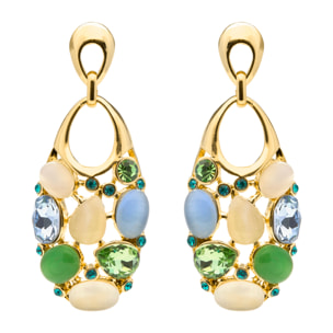 Pendientes de Ojo de Gato Multicolor acabado en oro amarillo 18k