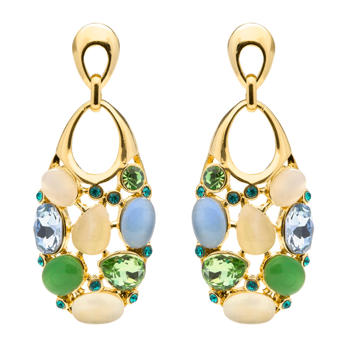 Pendientes de Ojo de Gato Multicolor acabado en oro amarillo 18k