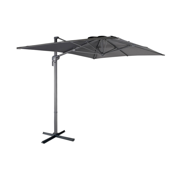 Parasol déporté rectangulaire 2x3m - Antibes - Gris - Parasol excentré inclinable. rabattable et rotatif à 360°.