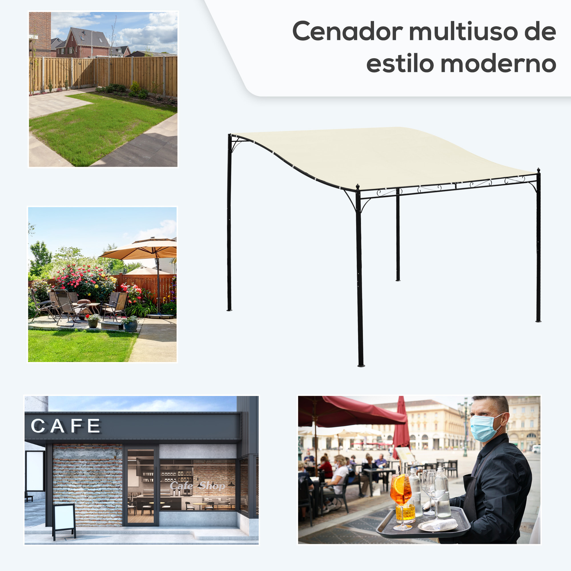 Pérgola Gazebo de Acero y Poliéster 3 x 3 x 2.5cm Crema