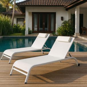 Lot de 2 chaises longues en acier inoxydable blanc NAPOLI