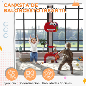 Canasta de Baloncesto Infantil 5 en 1 Canasta de Baloncesto para Niños Altura Ajustable con Fútbol €‹€‹Golf Lazo Juego de Lanzamiento de Pelota para Interior Rojo